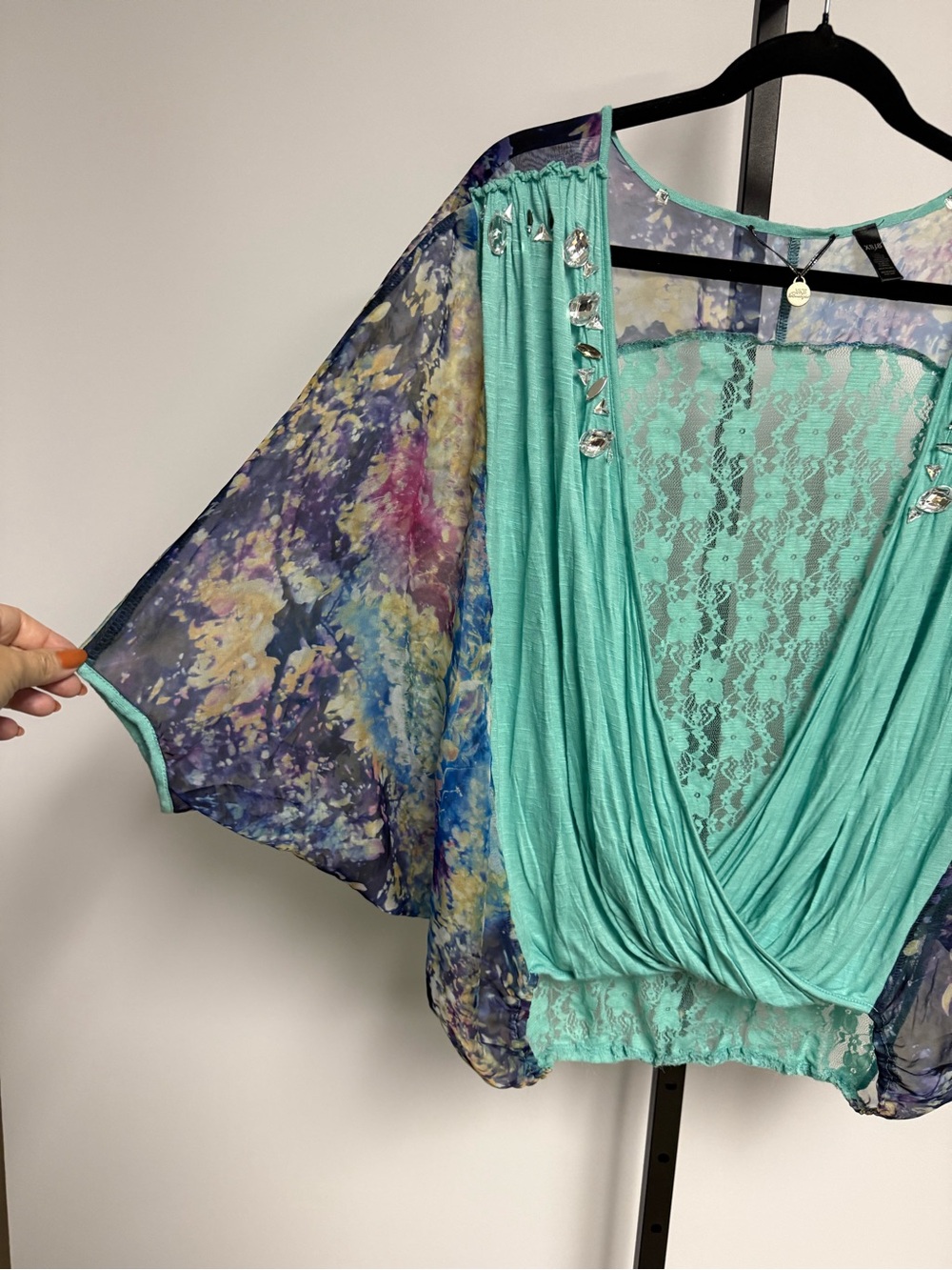 Y2K BKE Boutique Draped Lace Floral Sheer Kimono Sleeves Size XS/S Boho - Picture 3 of 11
